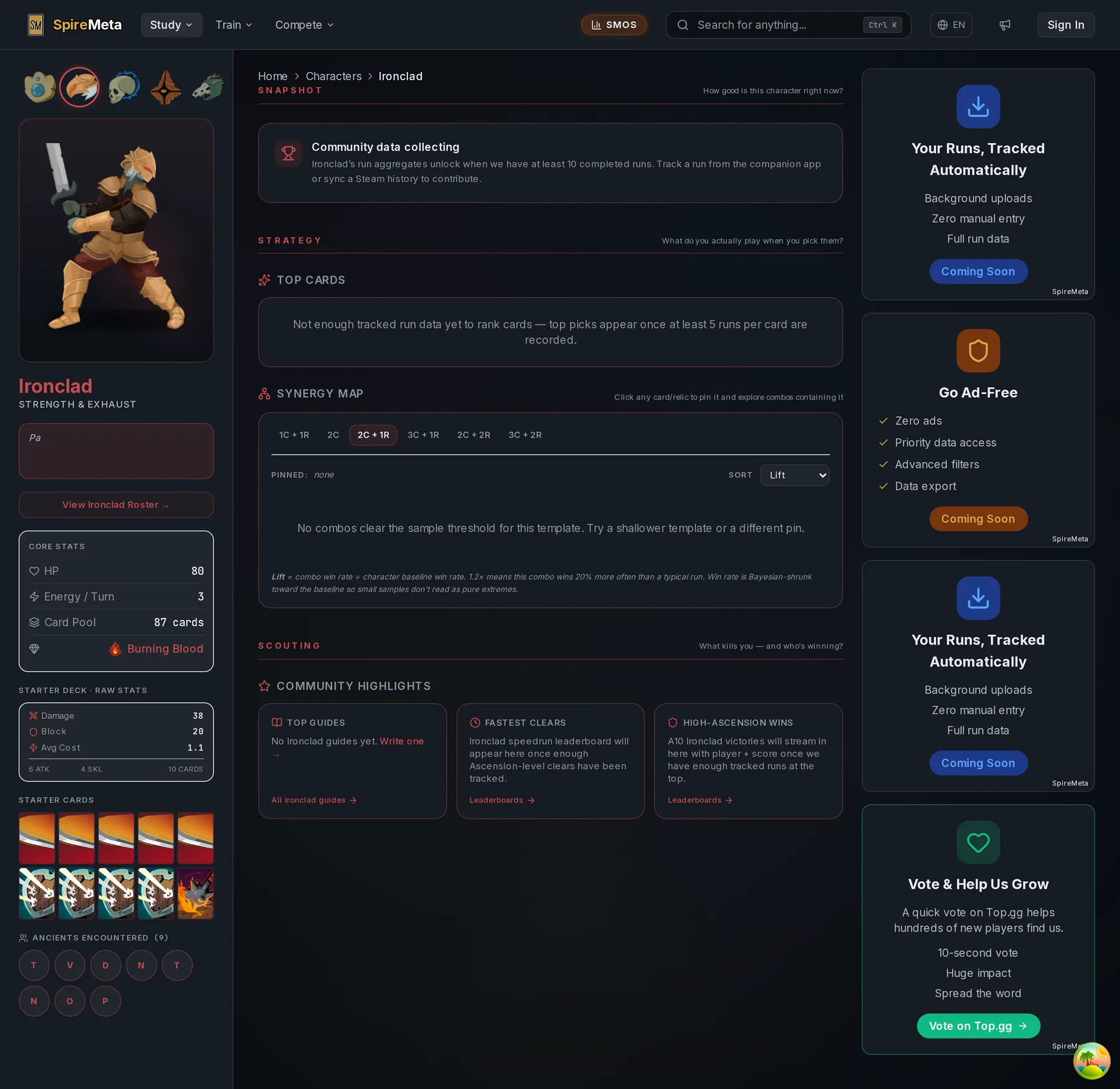 SpireMeta · Ironclad character hub