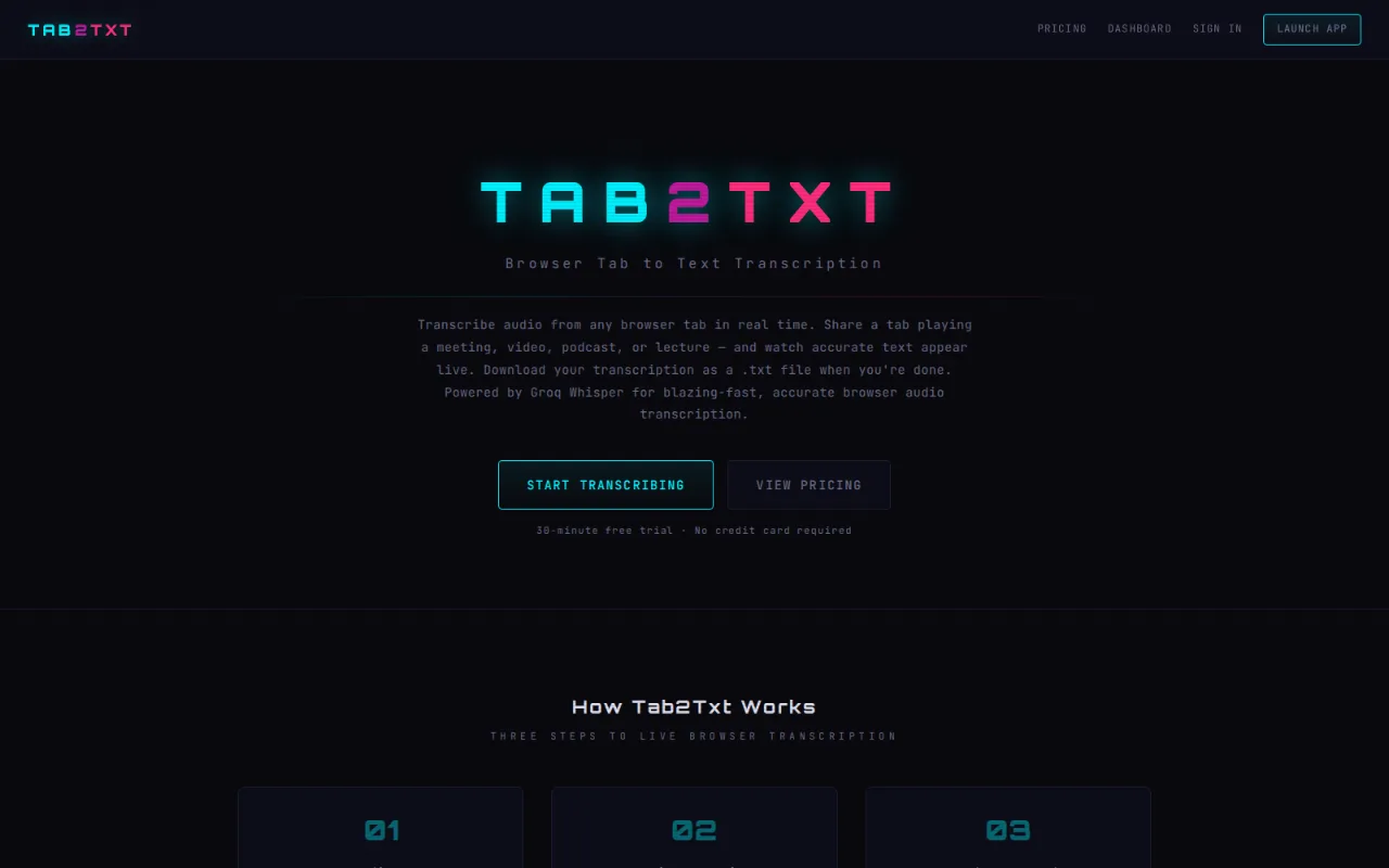 Tab2Txt · transcription landing
